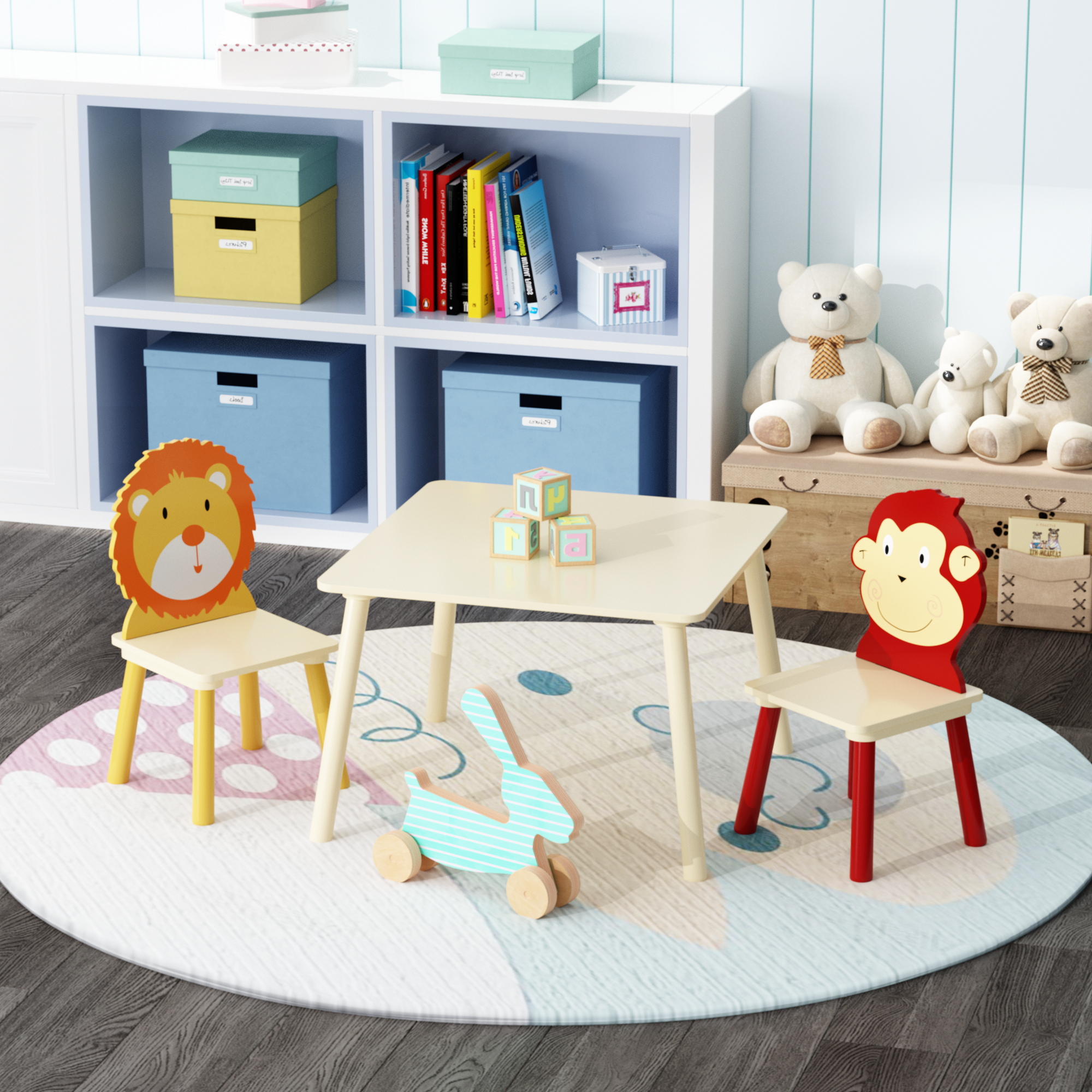 Kids Wooden Table and 2 Chairs Set