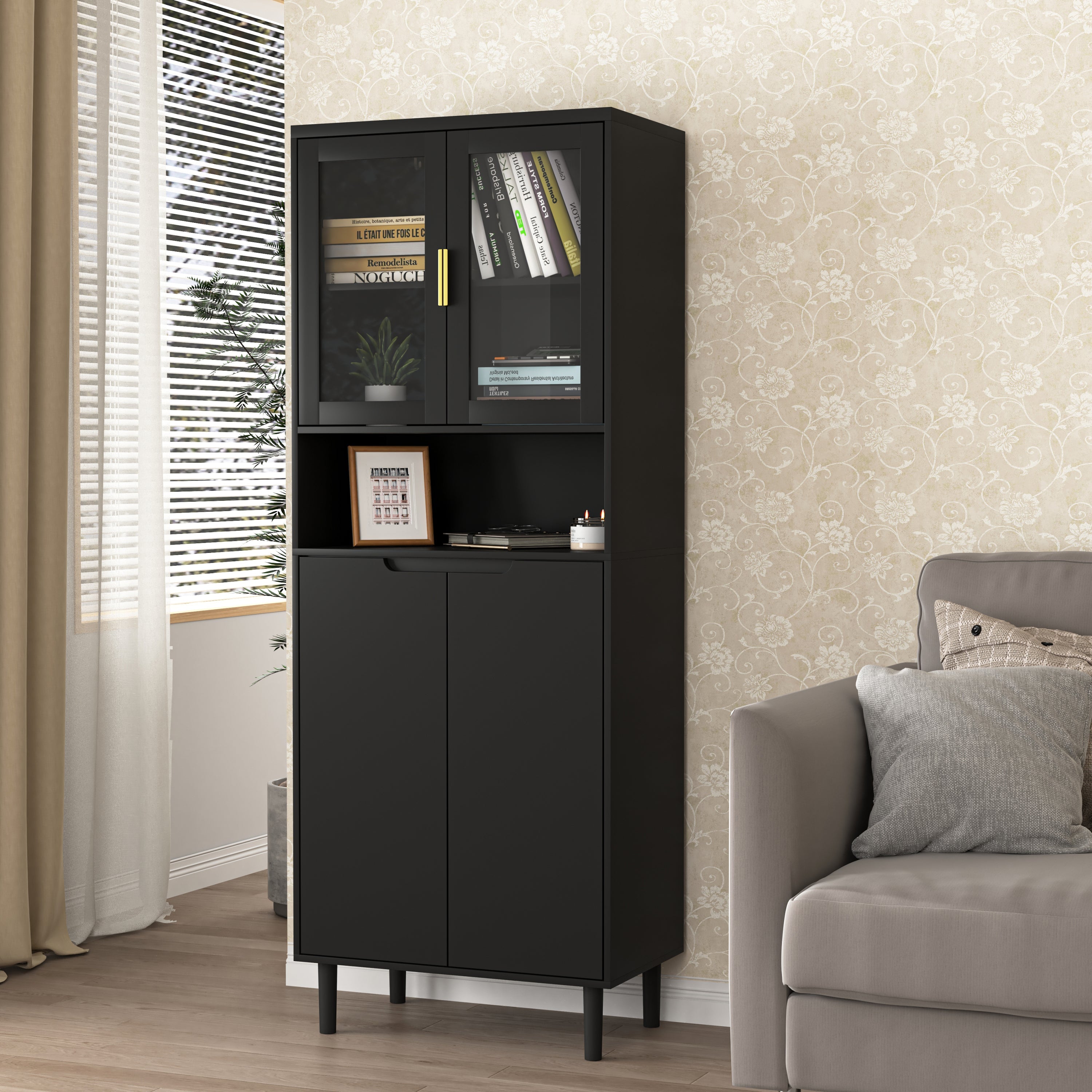 Tempered Glass Door Tall Storage Bookcase