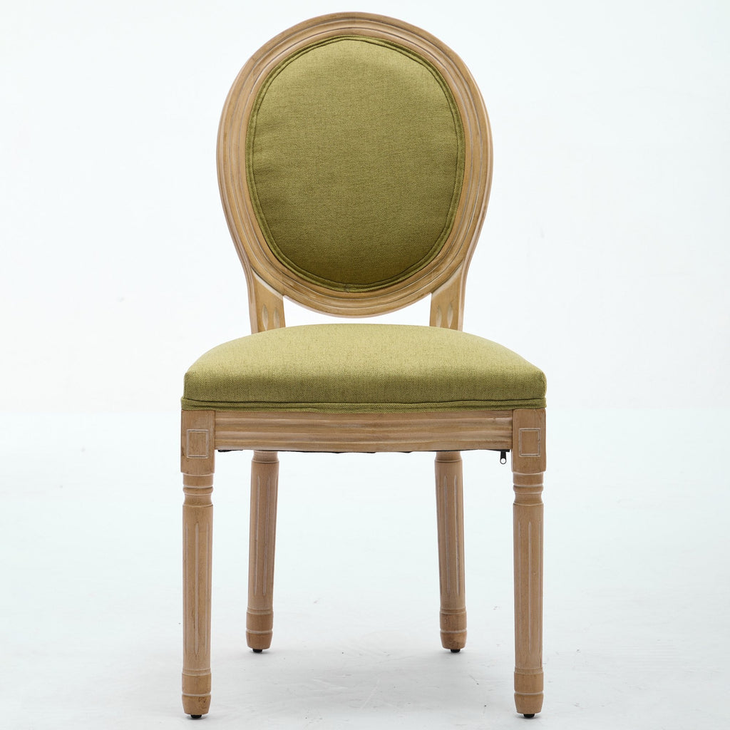 French Style Solid Wood Frame Linen Fabric Back Dining Chair (Set of 2)