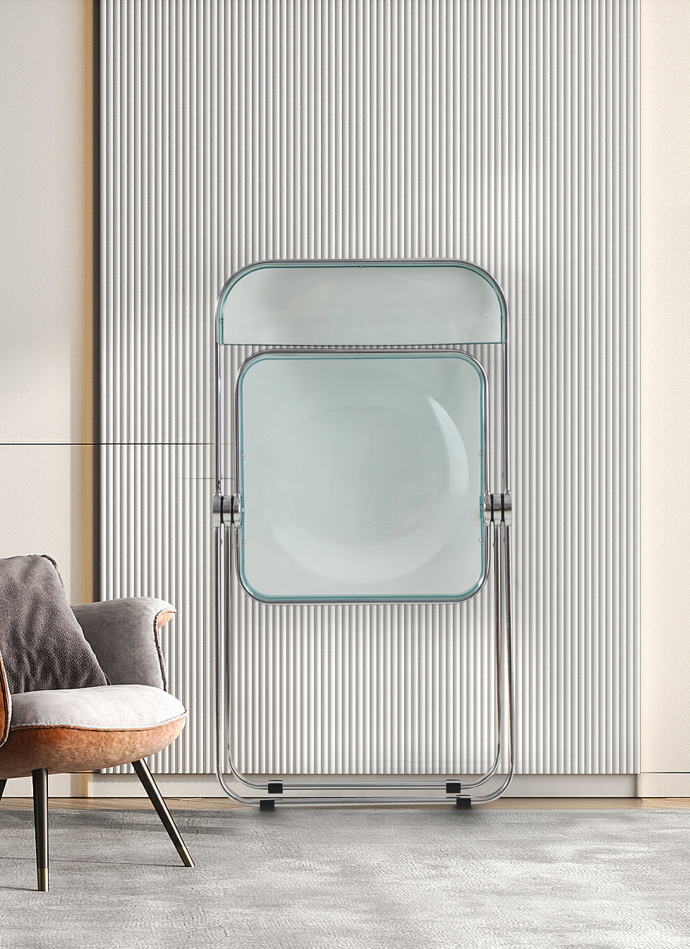 Folding Blue-Green  Ghost Chair Transparent Acrylic Stackable Chrome Frame