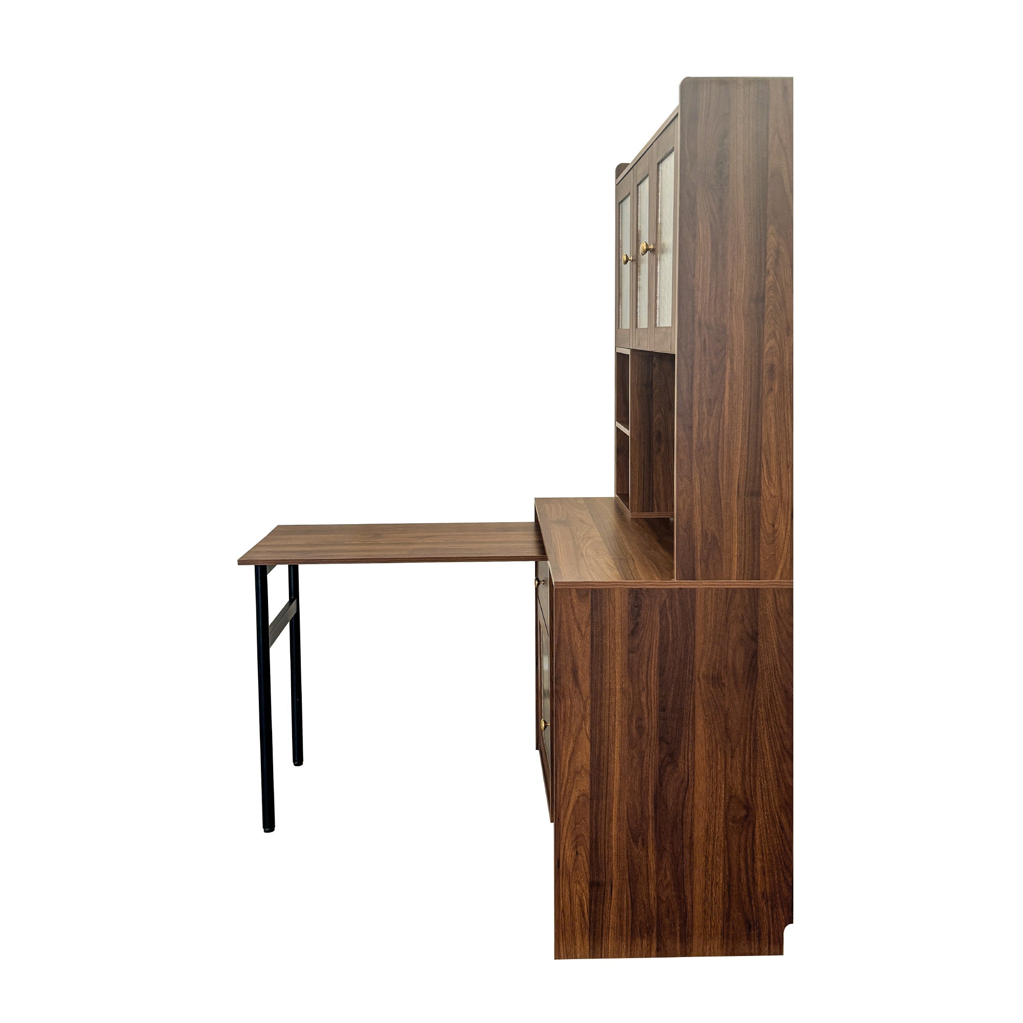 90 Degree Rotating Desktop Computer Desk with Glass Door for Home Office