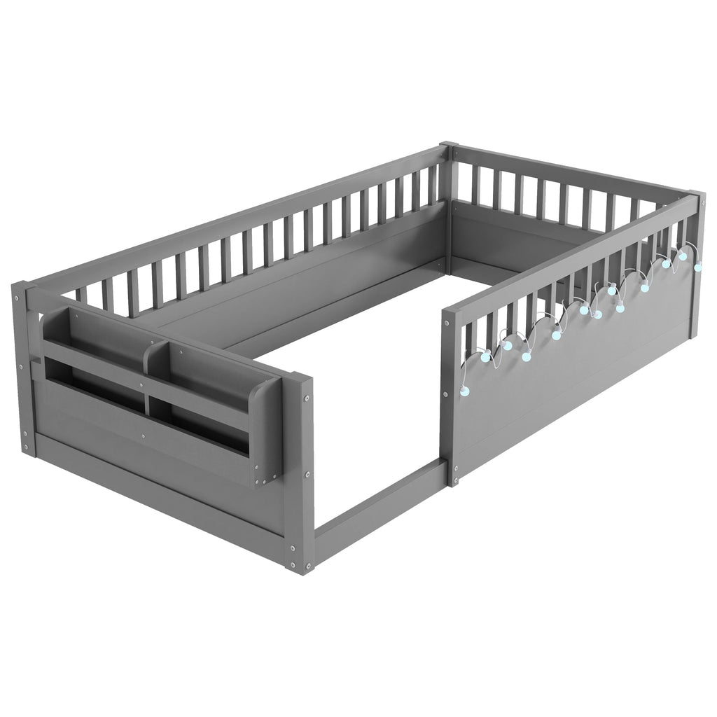 Twin/Full Montessori Floor Kids Bed Frame with High Rails