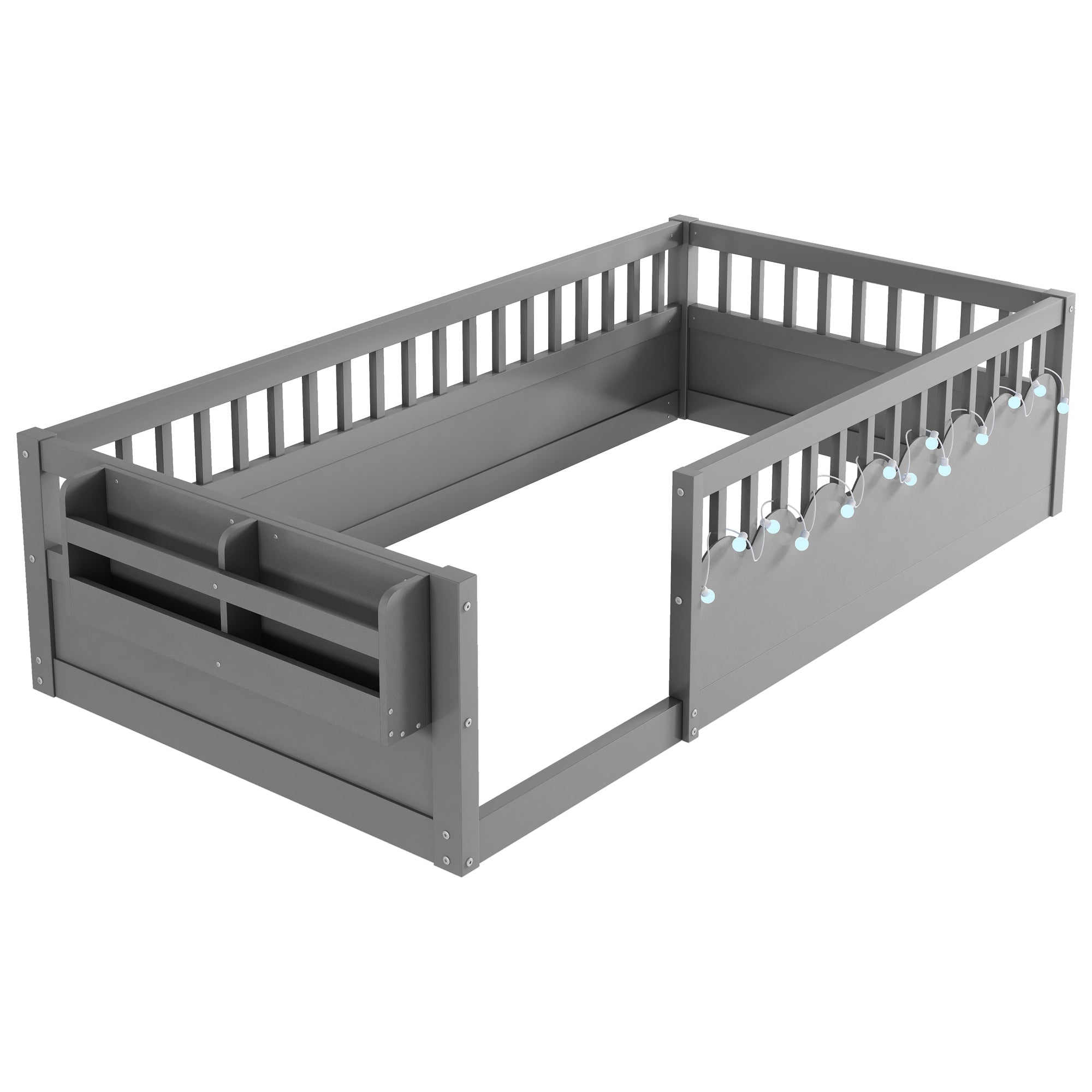Twin/Full Montessori Floor Kids Bed Frame with High Rails
