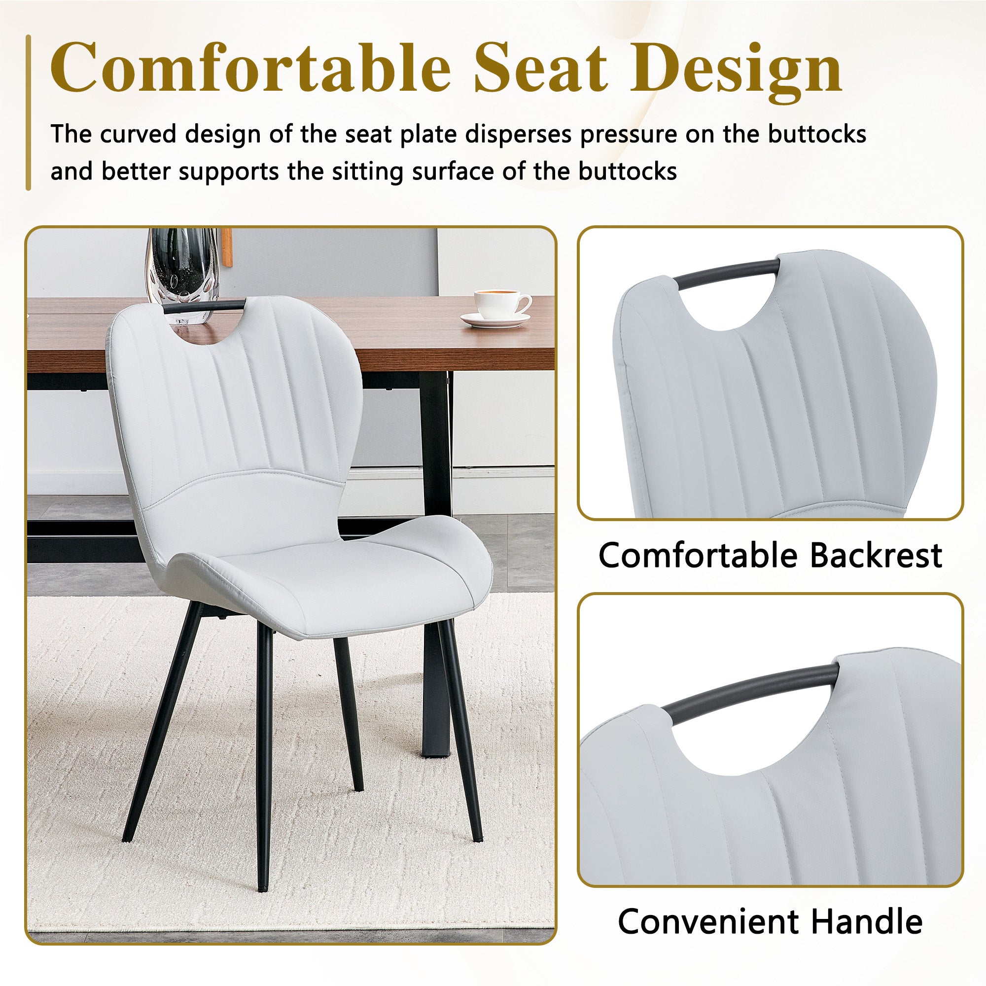 Set of 4 Fabric Dining Chairs Black Metal Frame Wide Cushioned Comfortable
