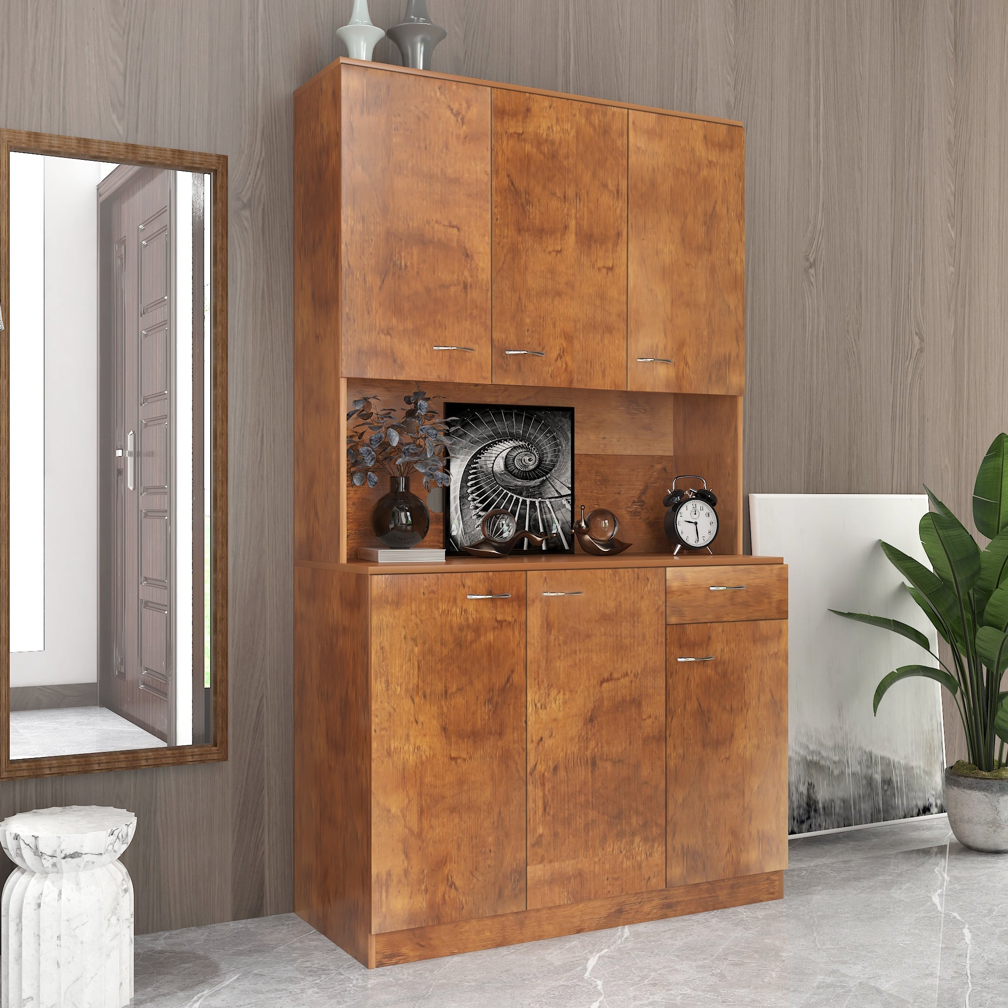 70.87' Tall White Kitchen Cabinet with 6-Doors