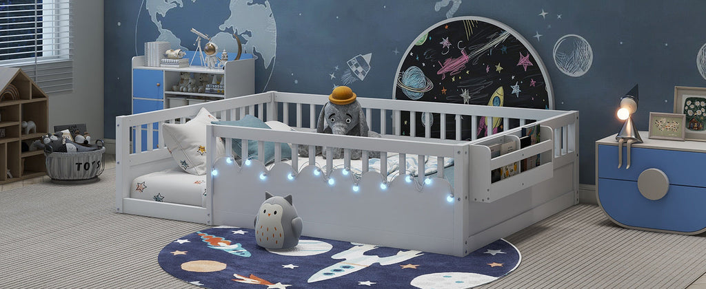 Twin/Full Montessori Floor Kids Bed Frame with High Rails