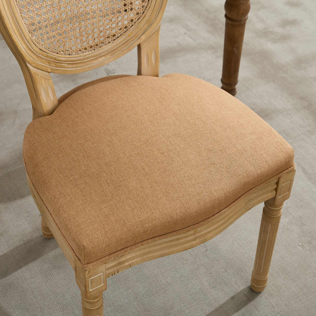 French Style Linen Fabric Rattan Back Dining Chairs (Set of 2)