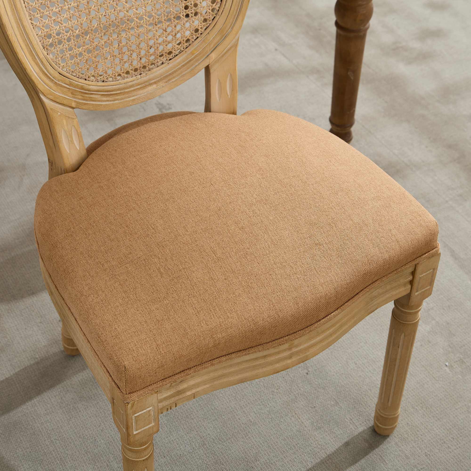 French Style Linen Fabric Rattan Back Dining Chairs (Set of 2)