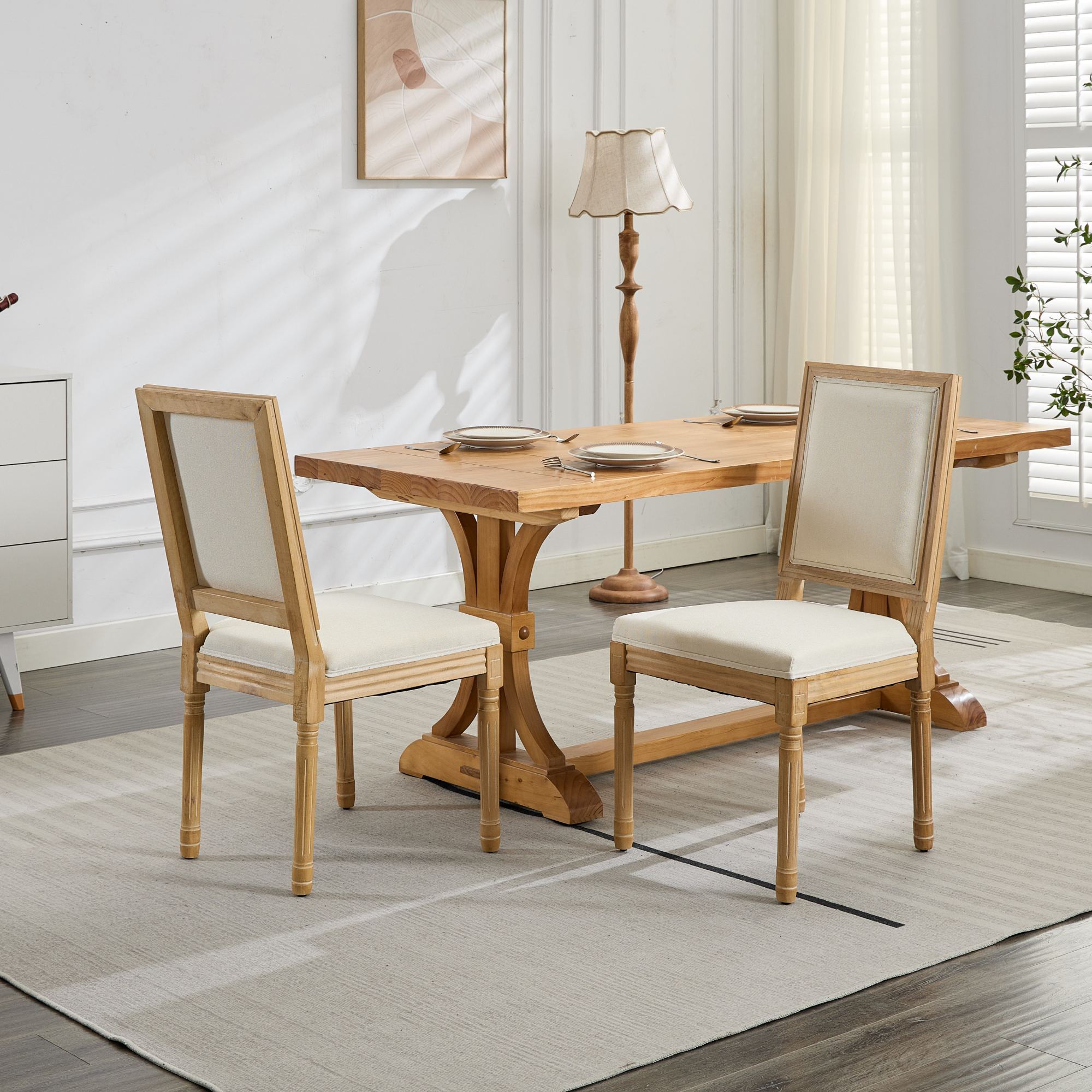 French Louis Dining Chairs with Square Backrest (Set of 2)