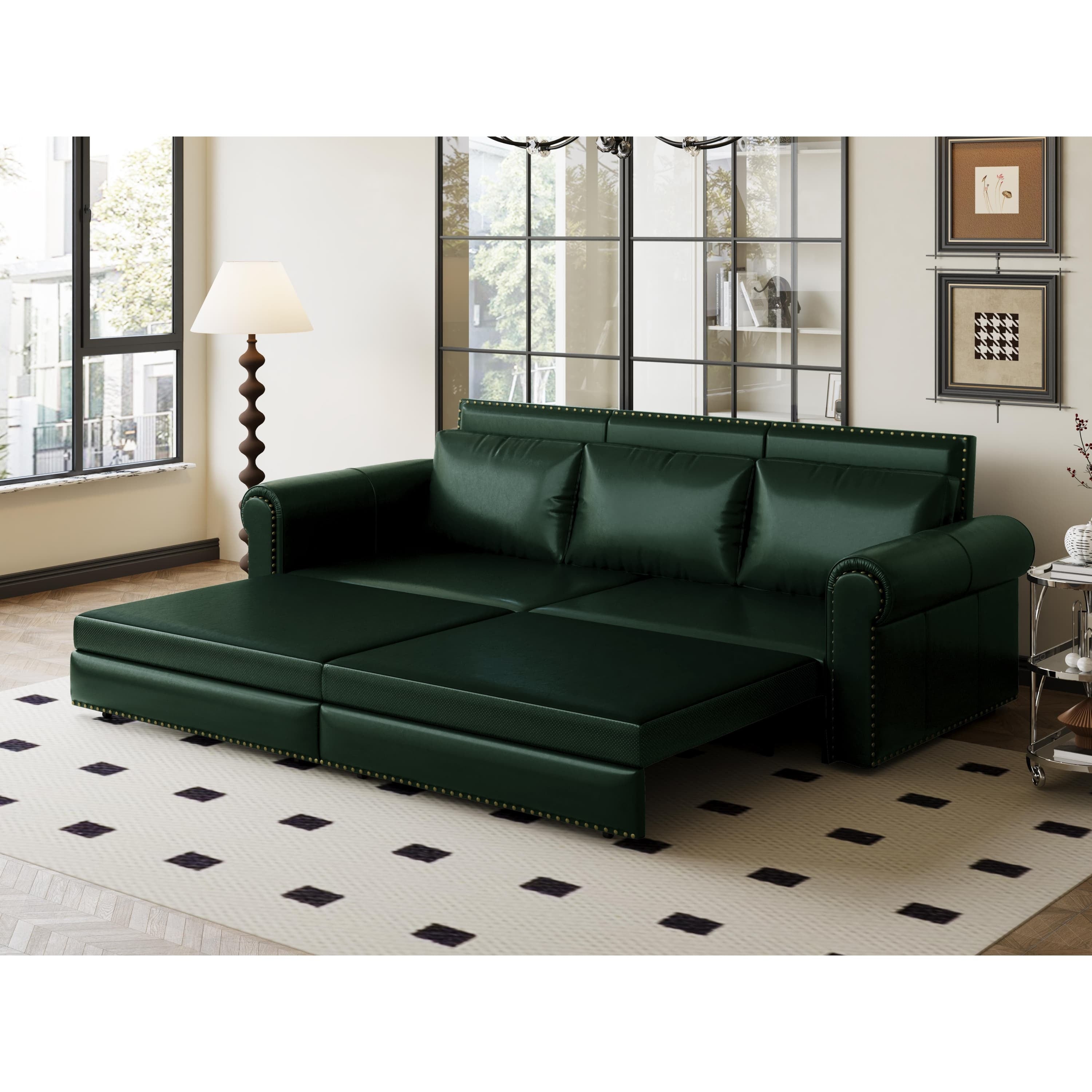 3-in-1 Faux Leather Convertible Sleeper Sofa Bed