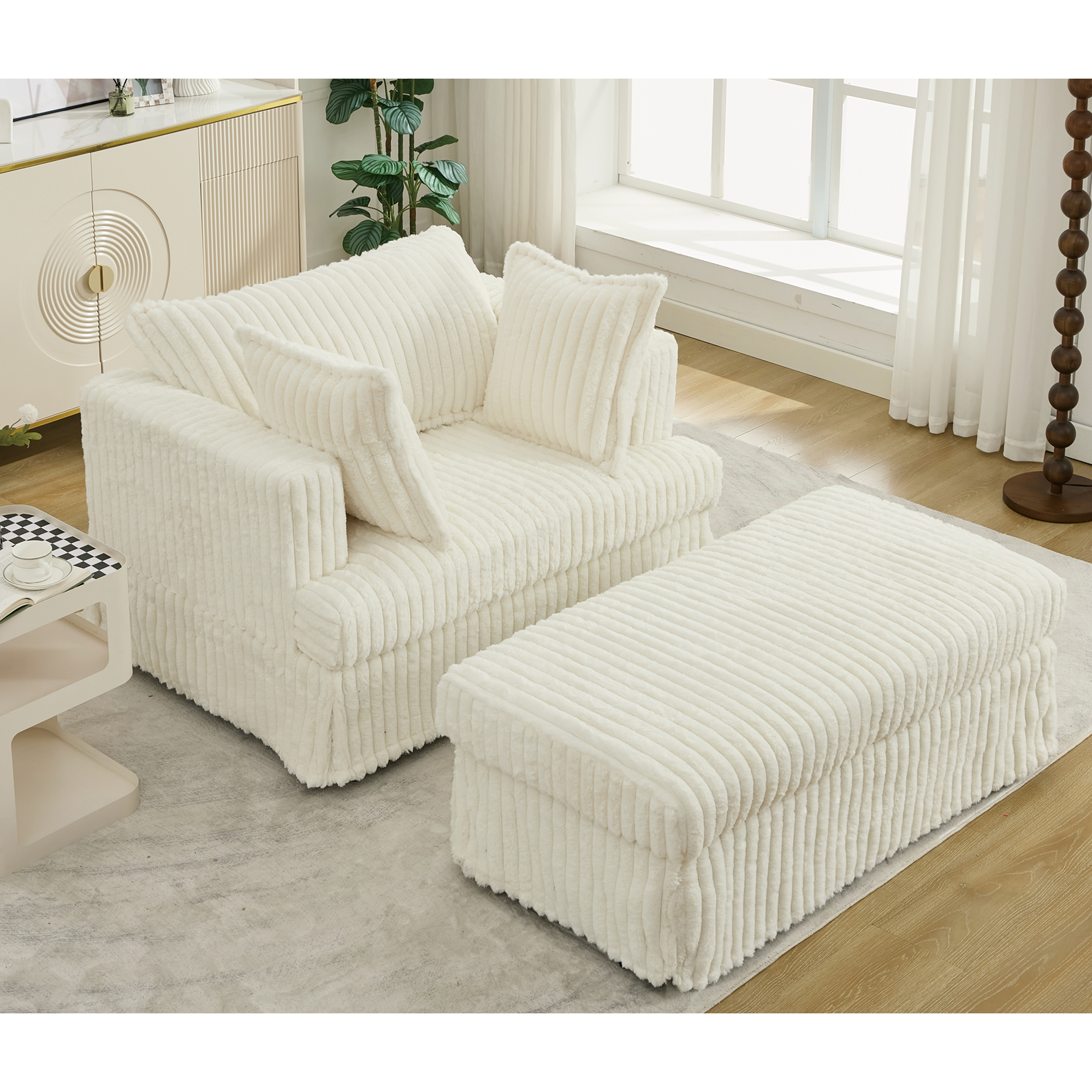 47.7'' Oversized Corduroy Chaise Longue with Ottoman