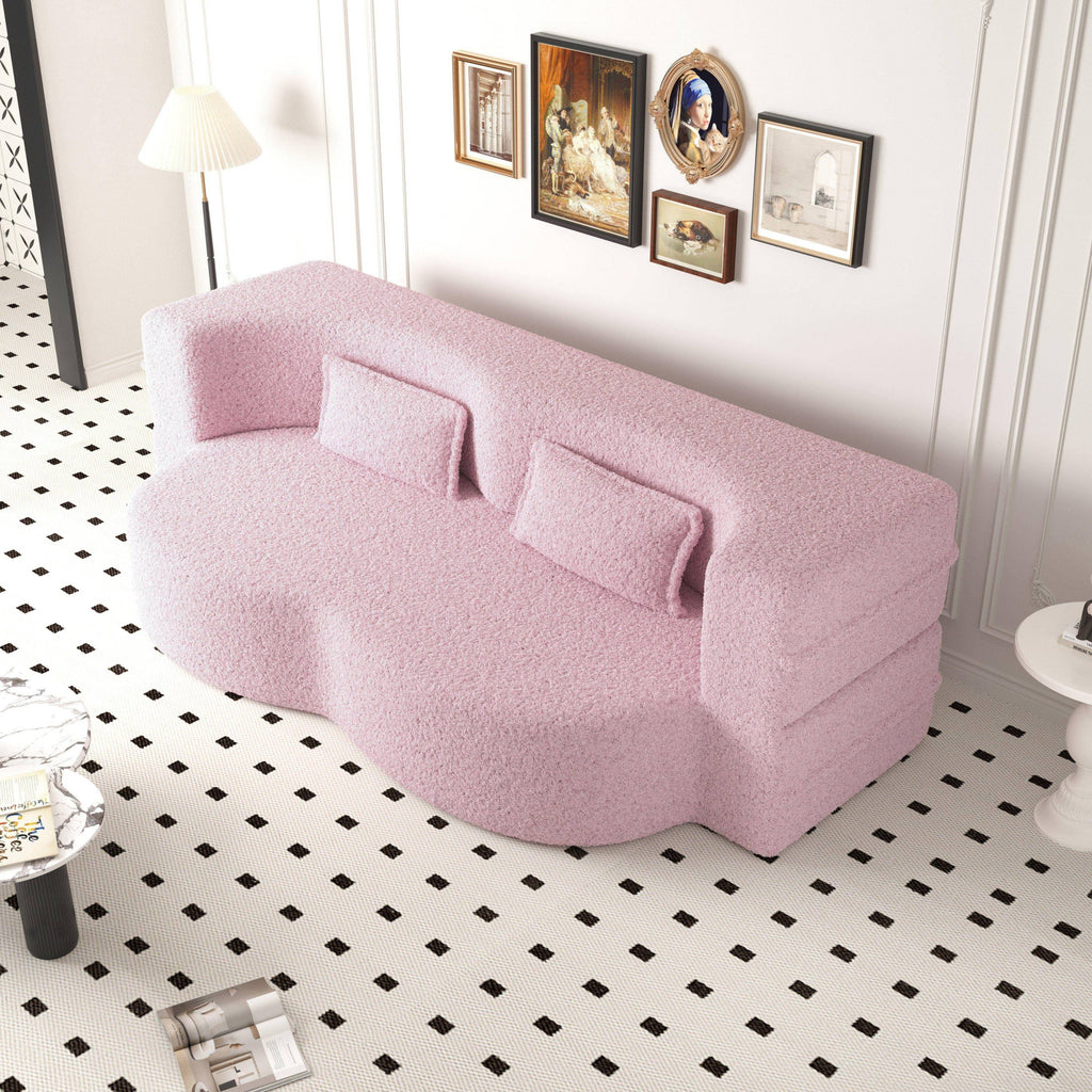 Modern Convertible Teddy Fabric Sofa with 2 Pillows