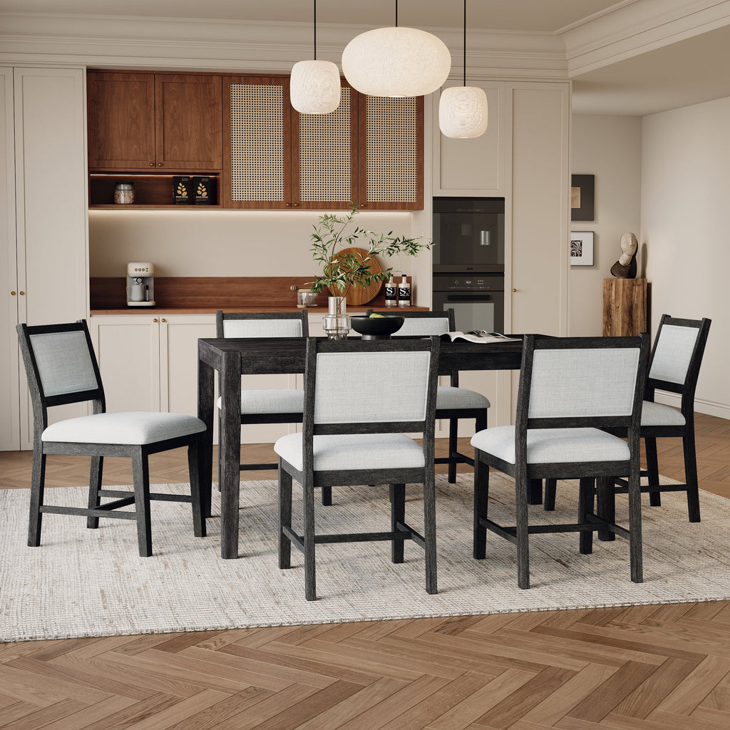 7-Piece Retro Rectangular Wood Dining Table Set