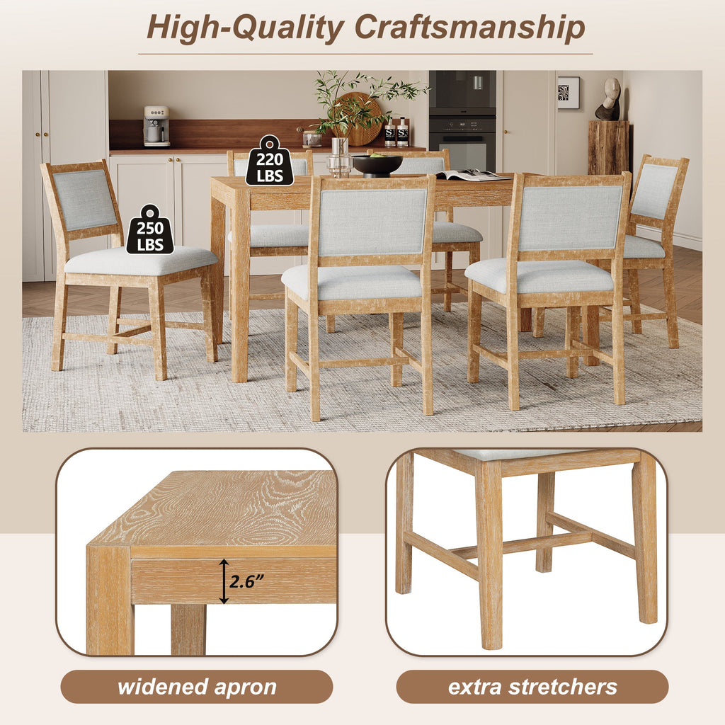7-Piece Retro Rectangular Wood Dining Table Set