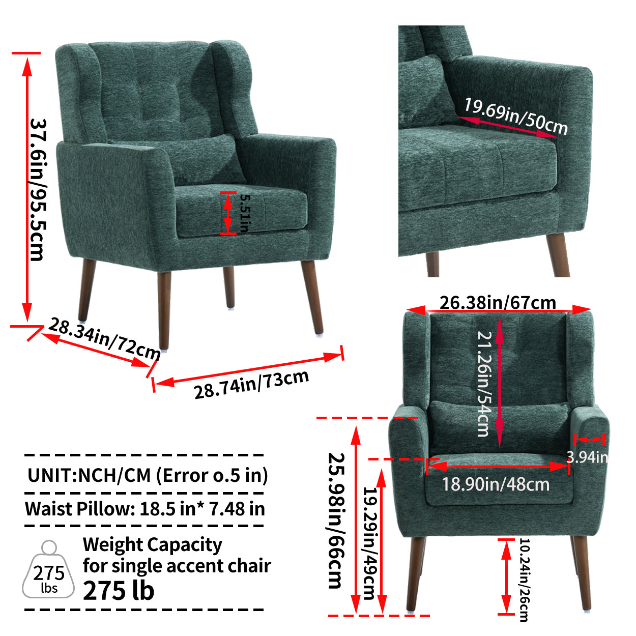 Mid-Century Chenille Accent Chair – Comfy Reading Chair with Lounge Style