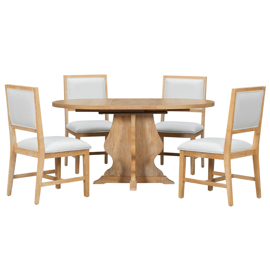 5-Piece Farmhouse Extendable Dining Table Set with 4 Upholstered Chairs