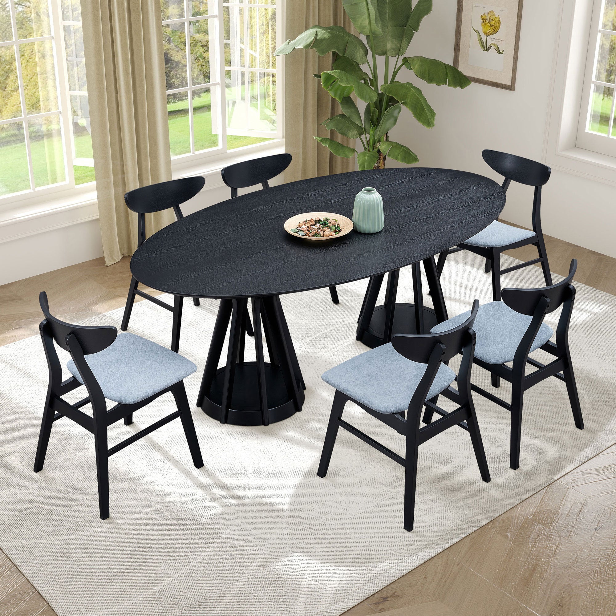 78.74 Inch Modern Wood Dining Table Set