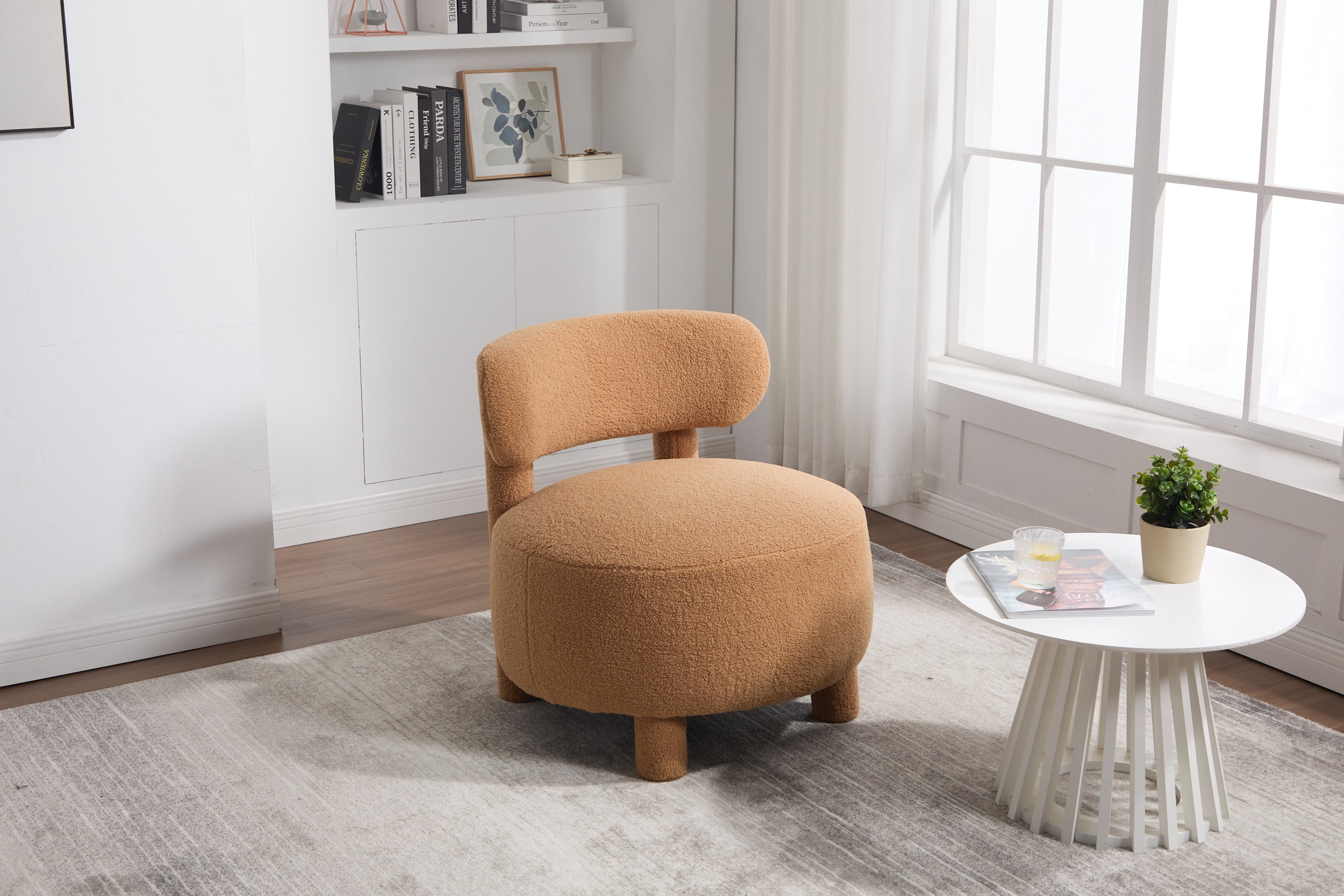 Fur/Teddy Fabric Armless Accent Chair with Curved Backrest