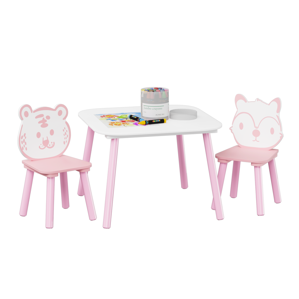 Kids 3-Piece Wooden Toddler Desk with Animal Backrest