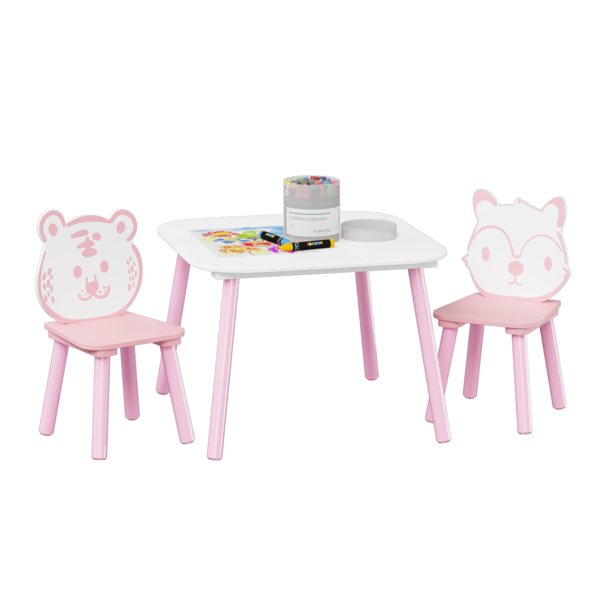 Kids 3-Piece Wooden Toddler Desk with Animal Backrest