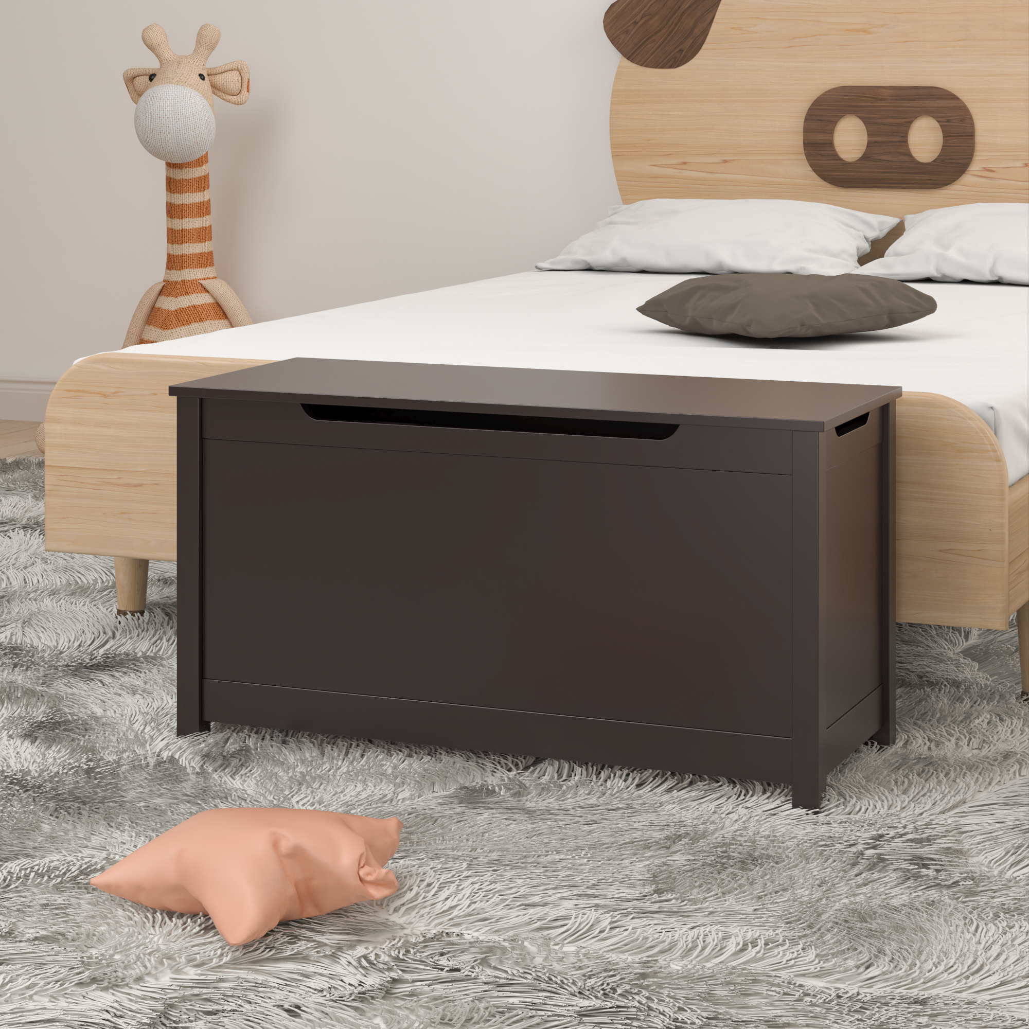 Kids Wooden Toy Box Storage with Safety Hinged Lid for Ages 2+