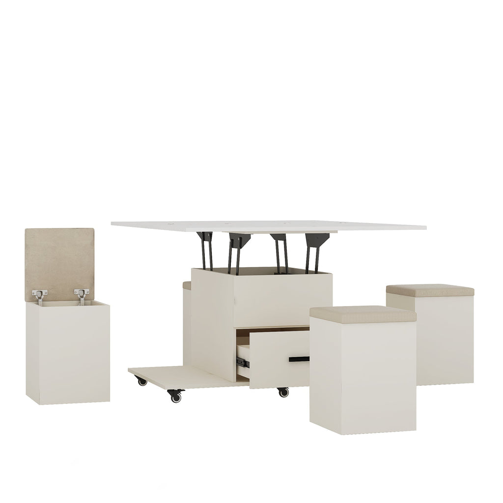 Modern Lift-Up Coffee Table with 4 Stools Set
