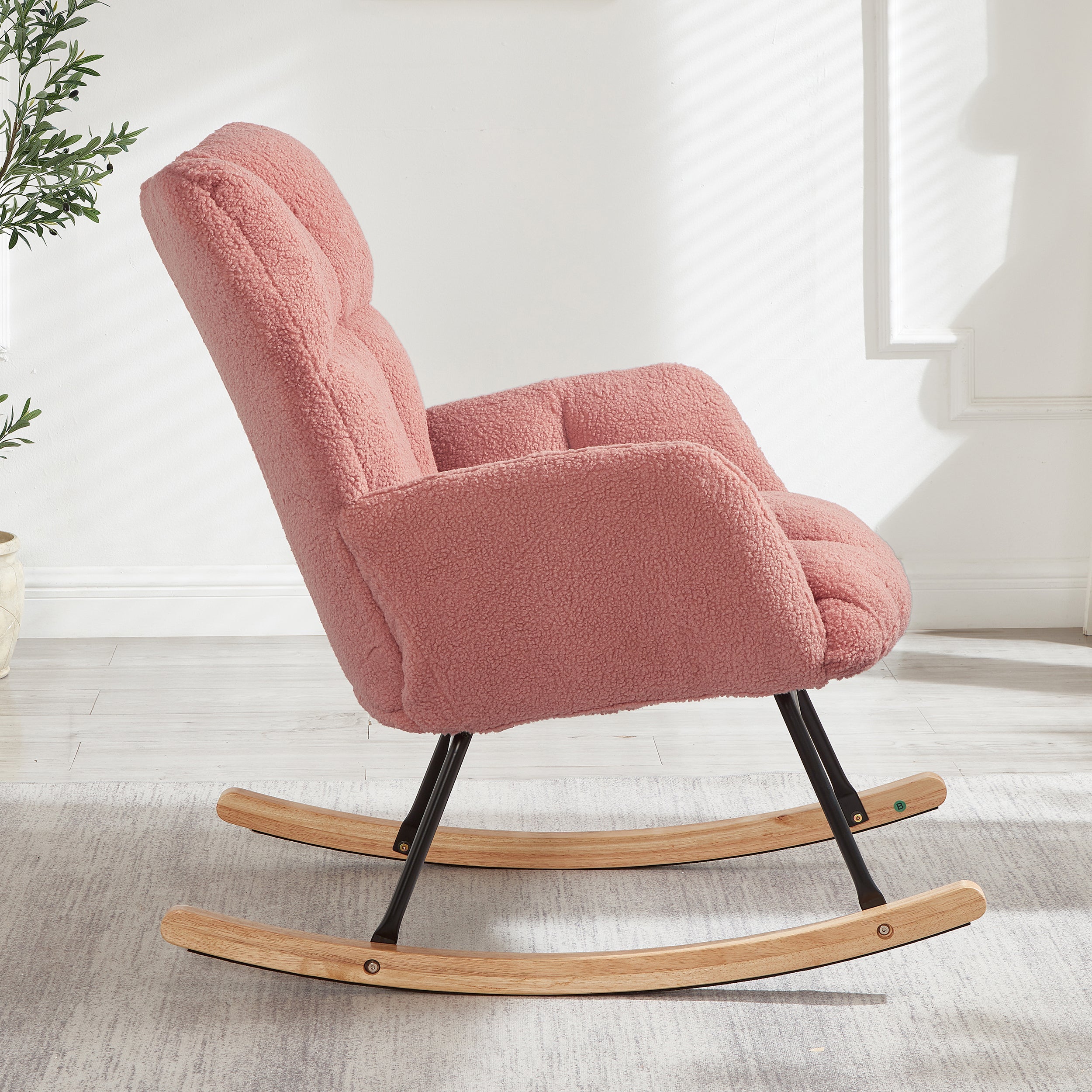 Tufted Upholstered Teddy Fabric Glider Rocking Chair