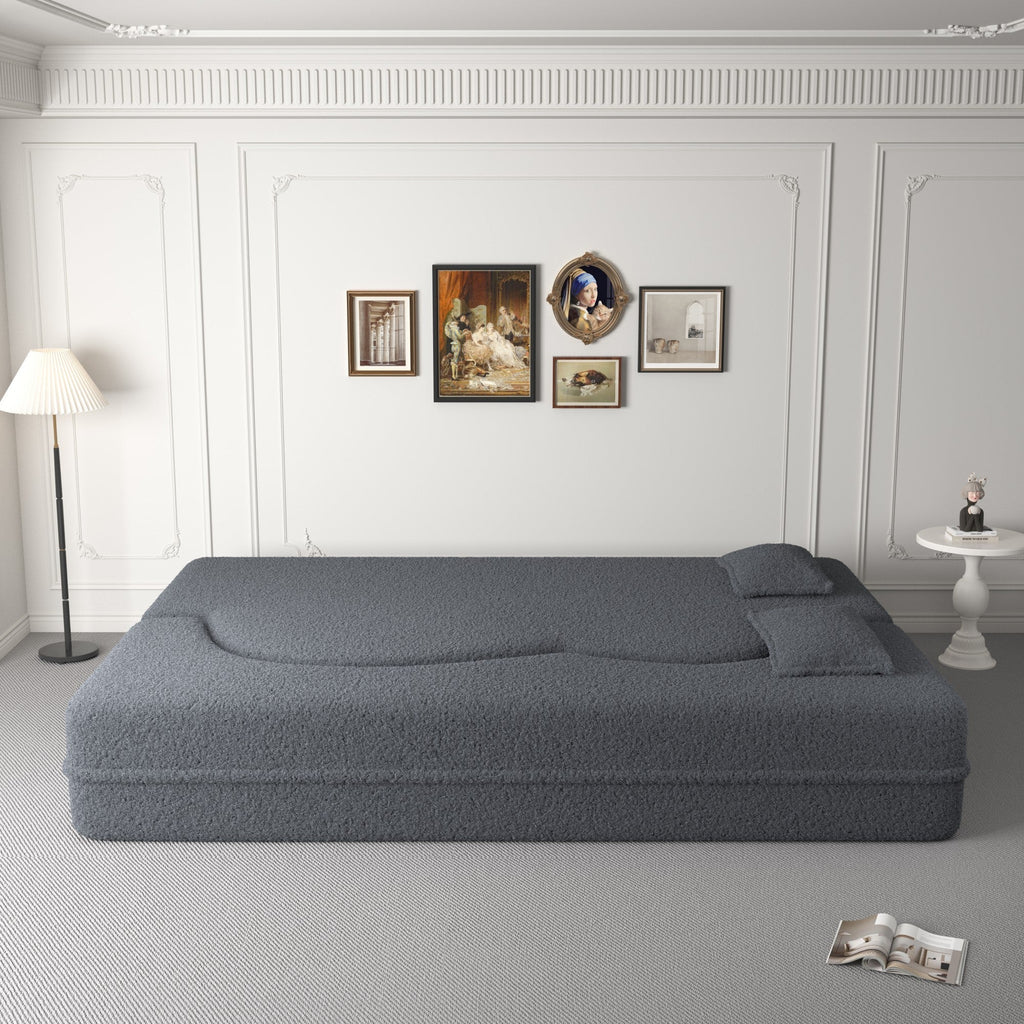 Modern Convertible Teddy Fabric Sofa with 2 Pillows