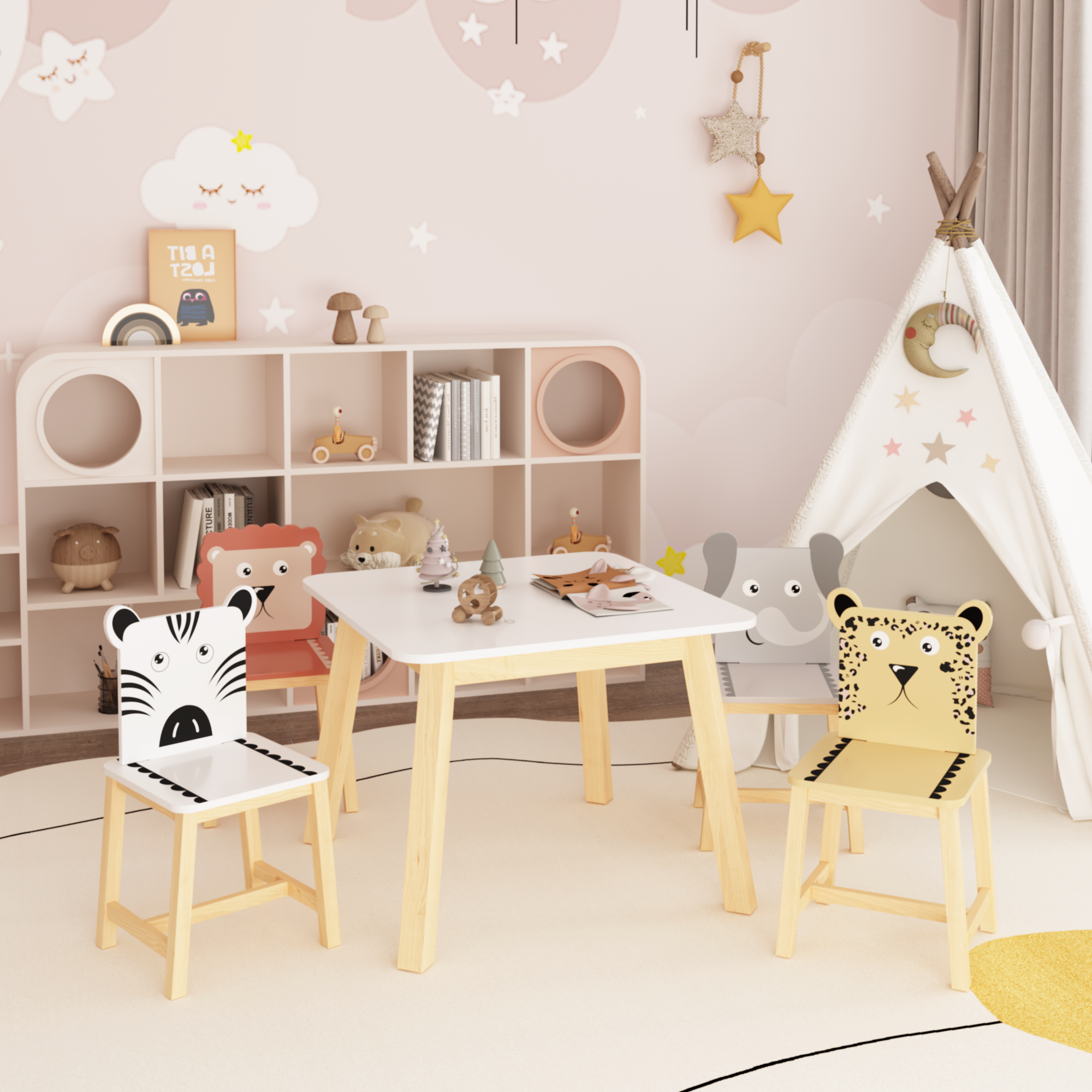 5 Piece Kiddy Table and Chair Set with 4 Chairs