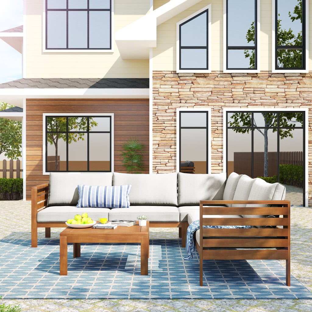 Acacia wood outdoor sofa set UV resistant water resistant cushions durable metal frame ideal patio garden outdoor living