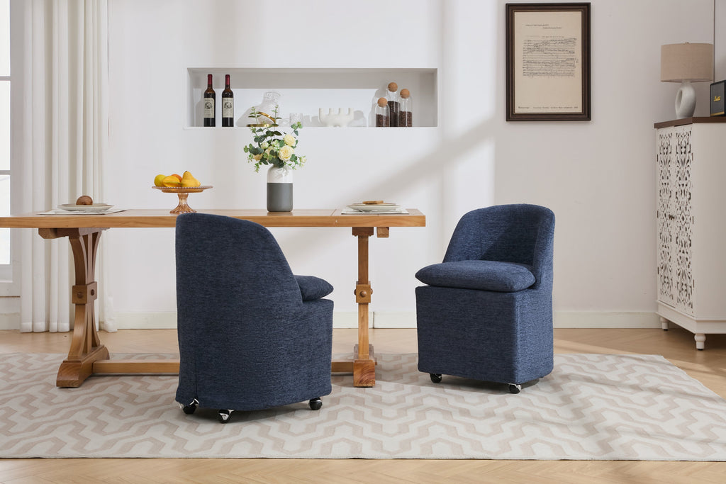 Chenille Fabric Dining Chairs with Universal Wheels