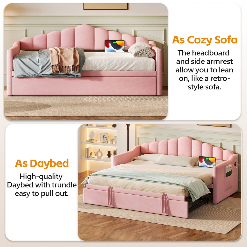 Upholstered Twin Size Daybed with Adjustable Height