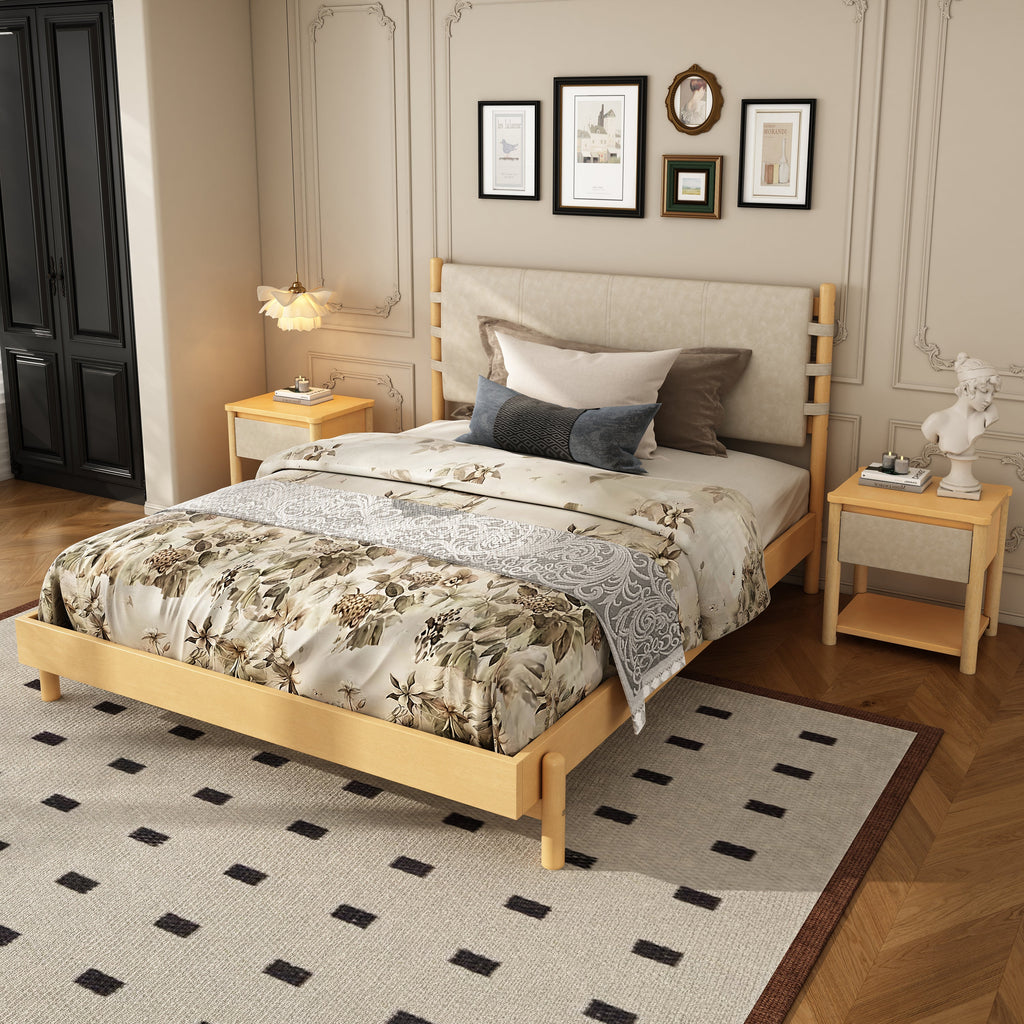 Modern Queen Bed Frame Set with 2 Nightstands