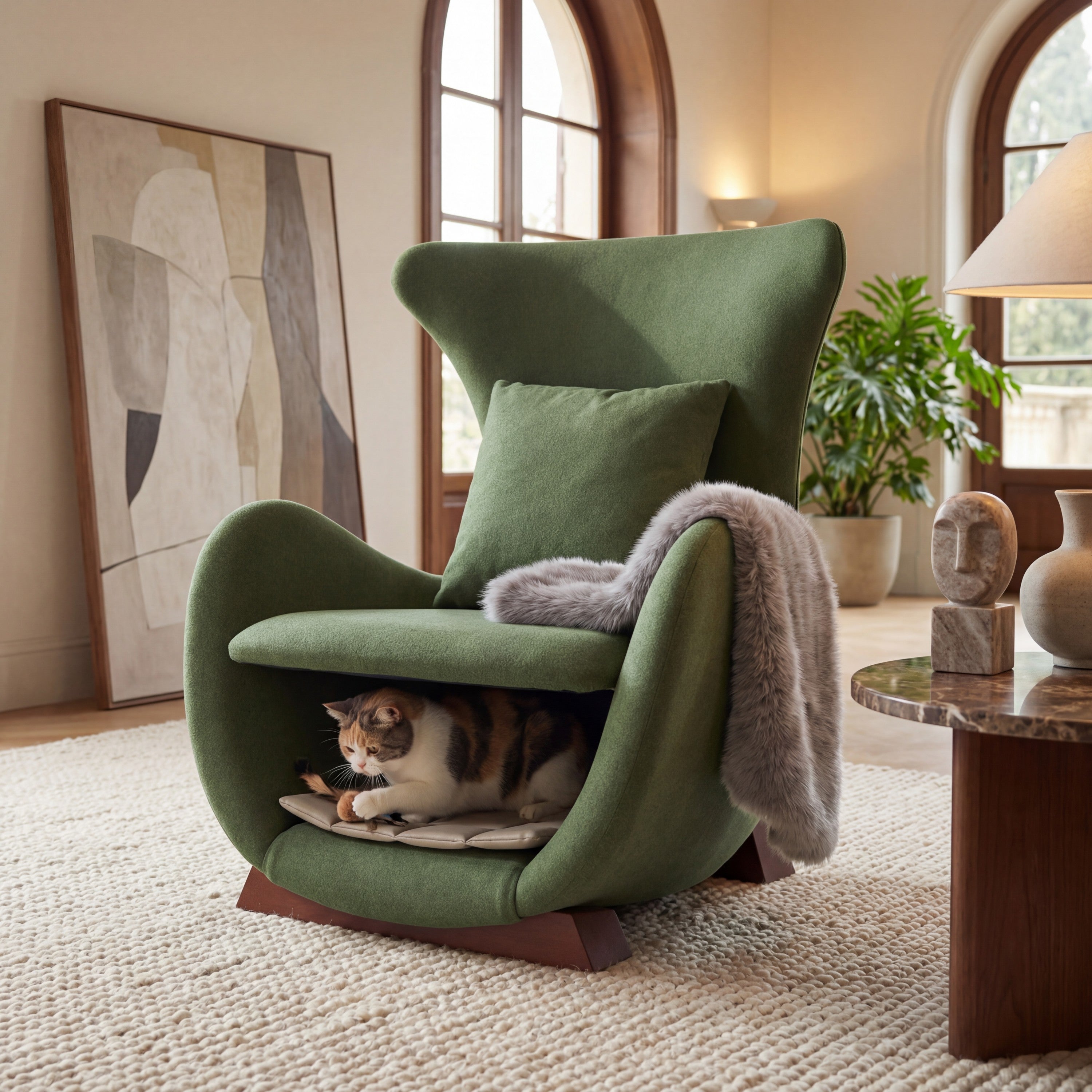 Modern Brown Polyester Accent Chair with Pet/Storage Space