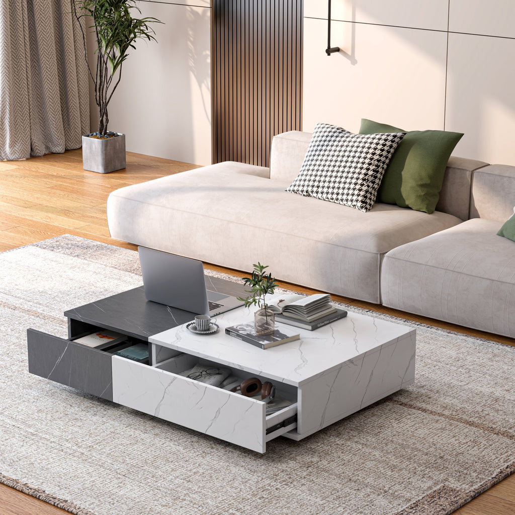 Modern Style Walnut Coffee Table with two Storage Spaces
