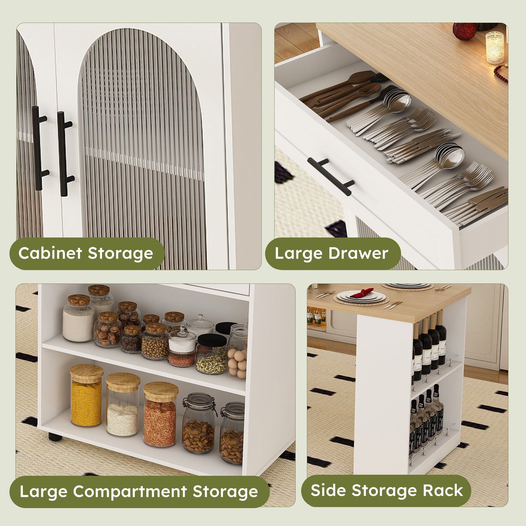 Expandable Kitchen Island with Dining Table