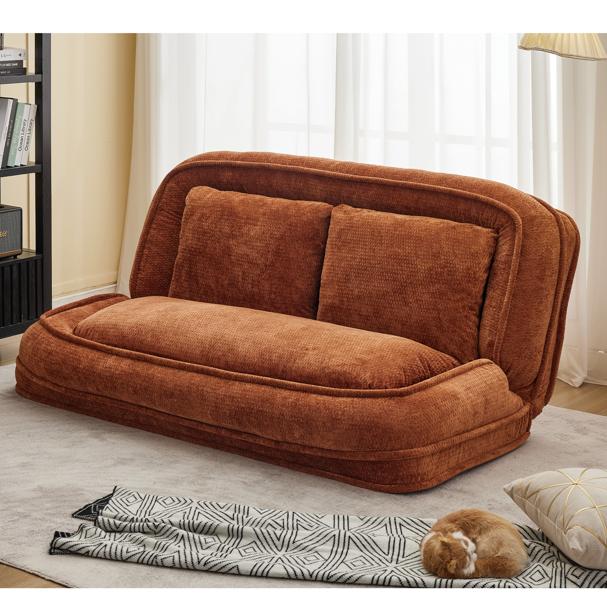 2-in-1 Extra Large Chenille Floor Couch Loveseat for Humans & Dogs