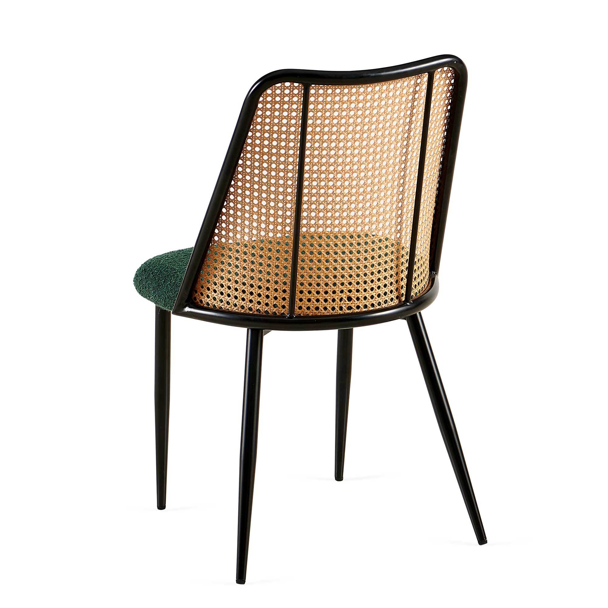 Green Rattan Boucle Dining Chairs with Natural Cane Back (Set of 2)