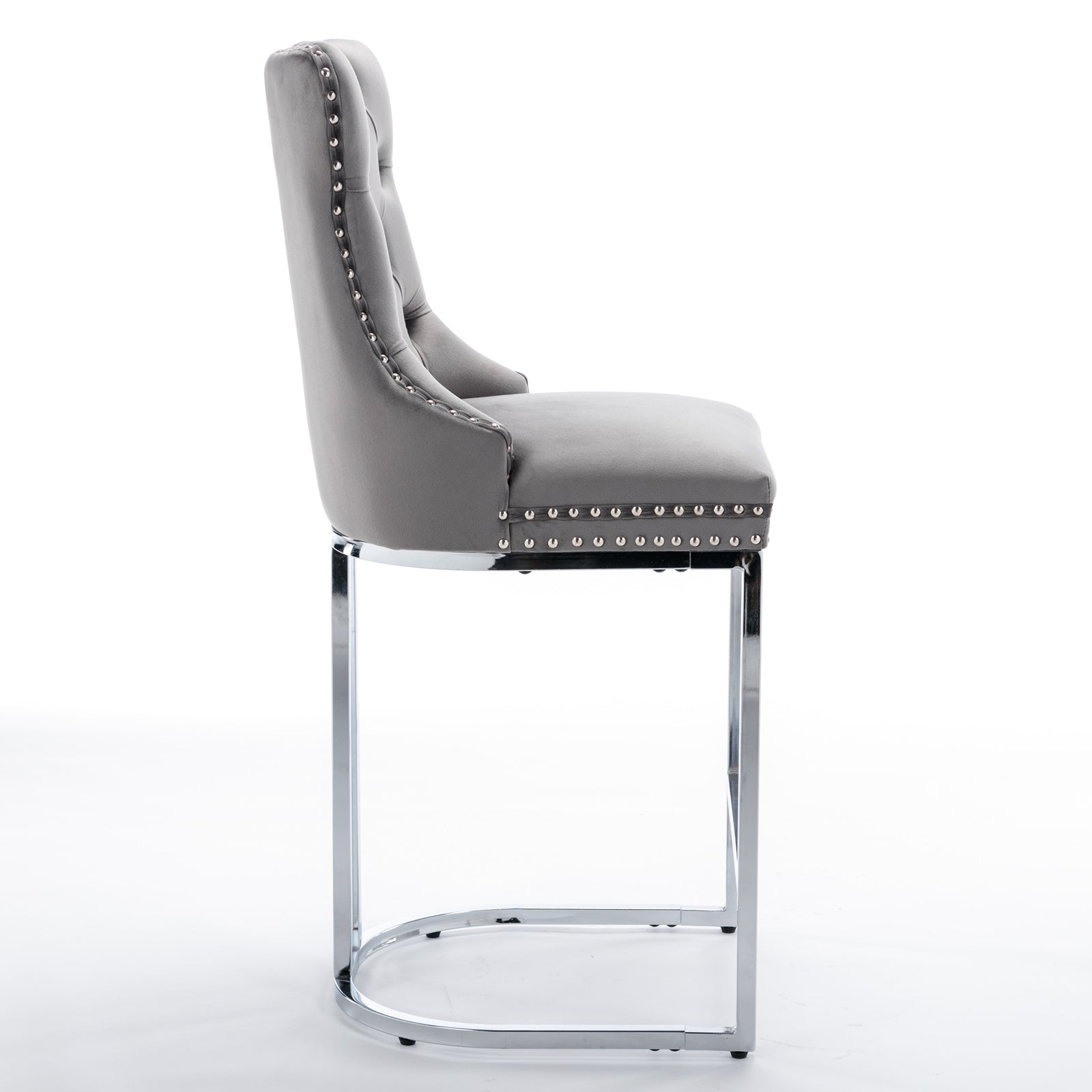 Luxury Elegant Nailhead Trim Tufted Velvet Bar Stools (Set of 2)