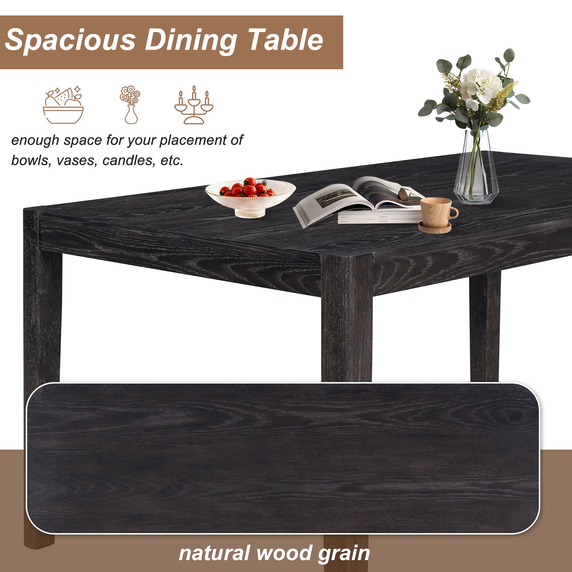 7-Piece Retro Rectangular Wood Dining Table Set