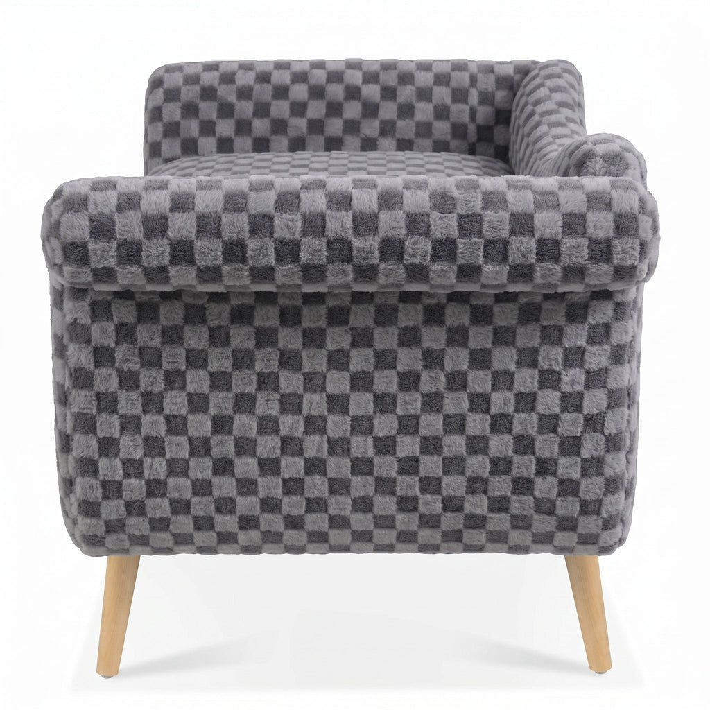 Classic Diamond Pattern Fabric Paired with Elegant Scroll Arms