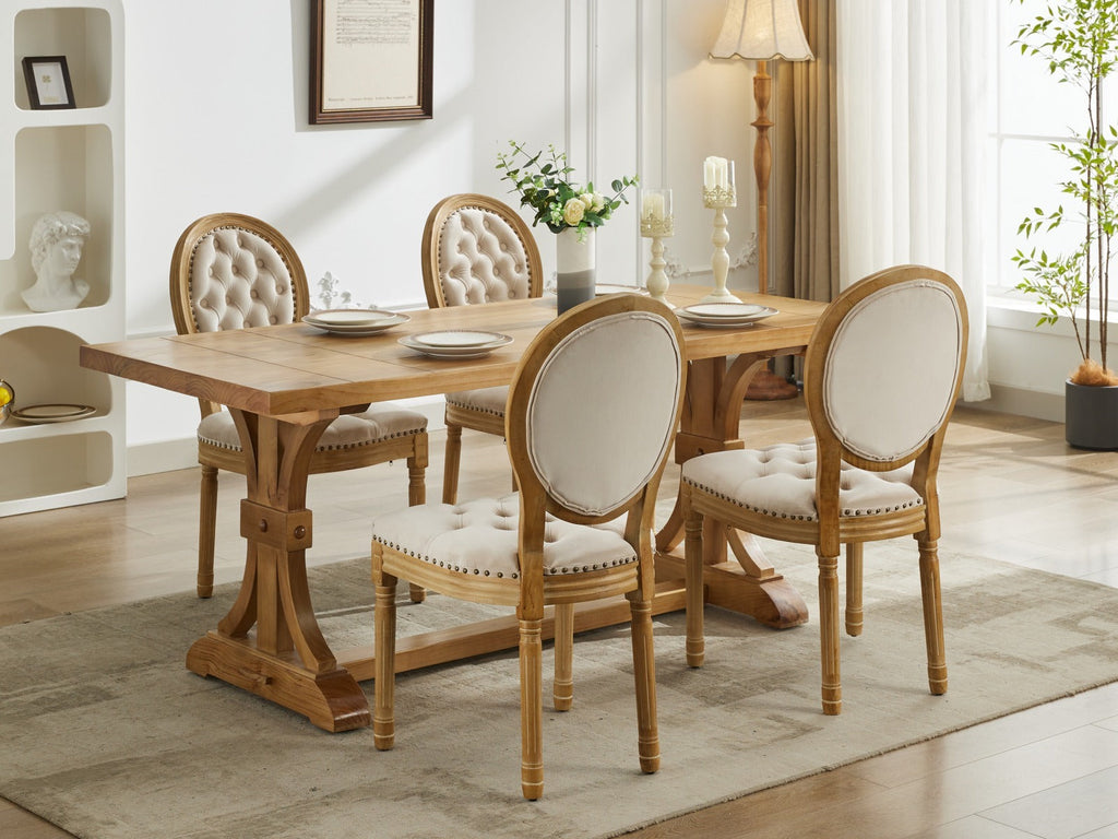 French Style Solid Wood Frame Velvet Dining Chairs (Set of 2)