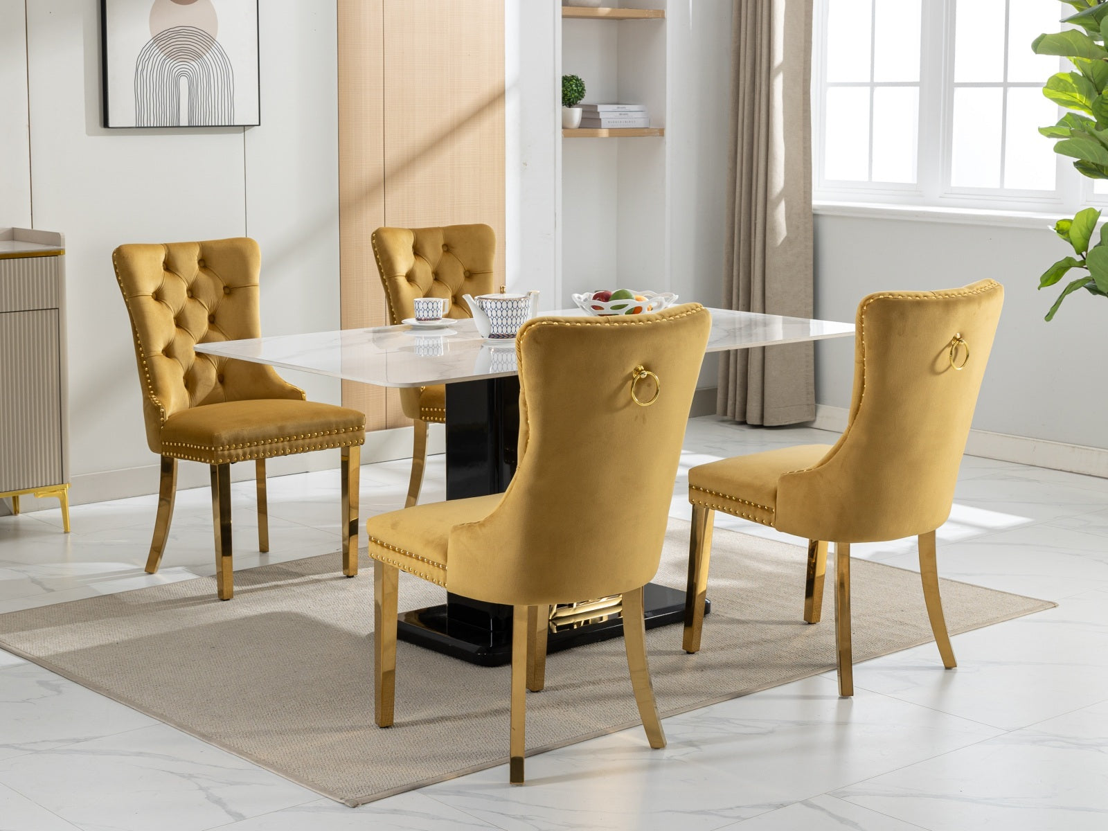 Modern High-end Tufted Solid Wood Velvet Dining Chairs (Set of 2)