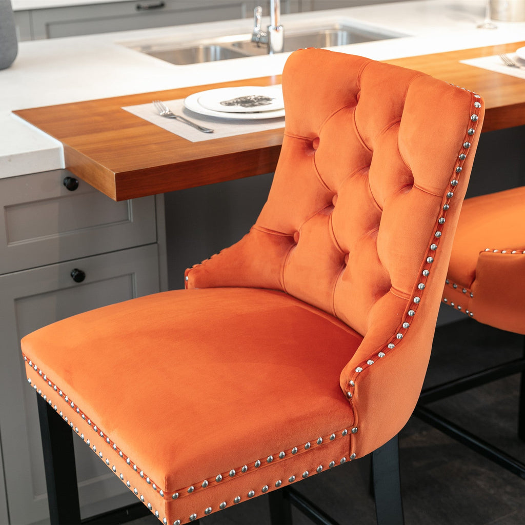Contemporary Velvet Upholstered Barstools with Button Tufted Decoration (Set of 2)