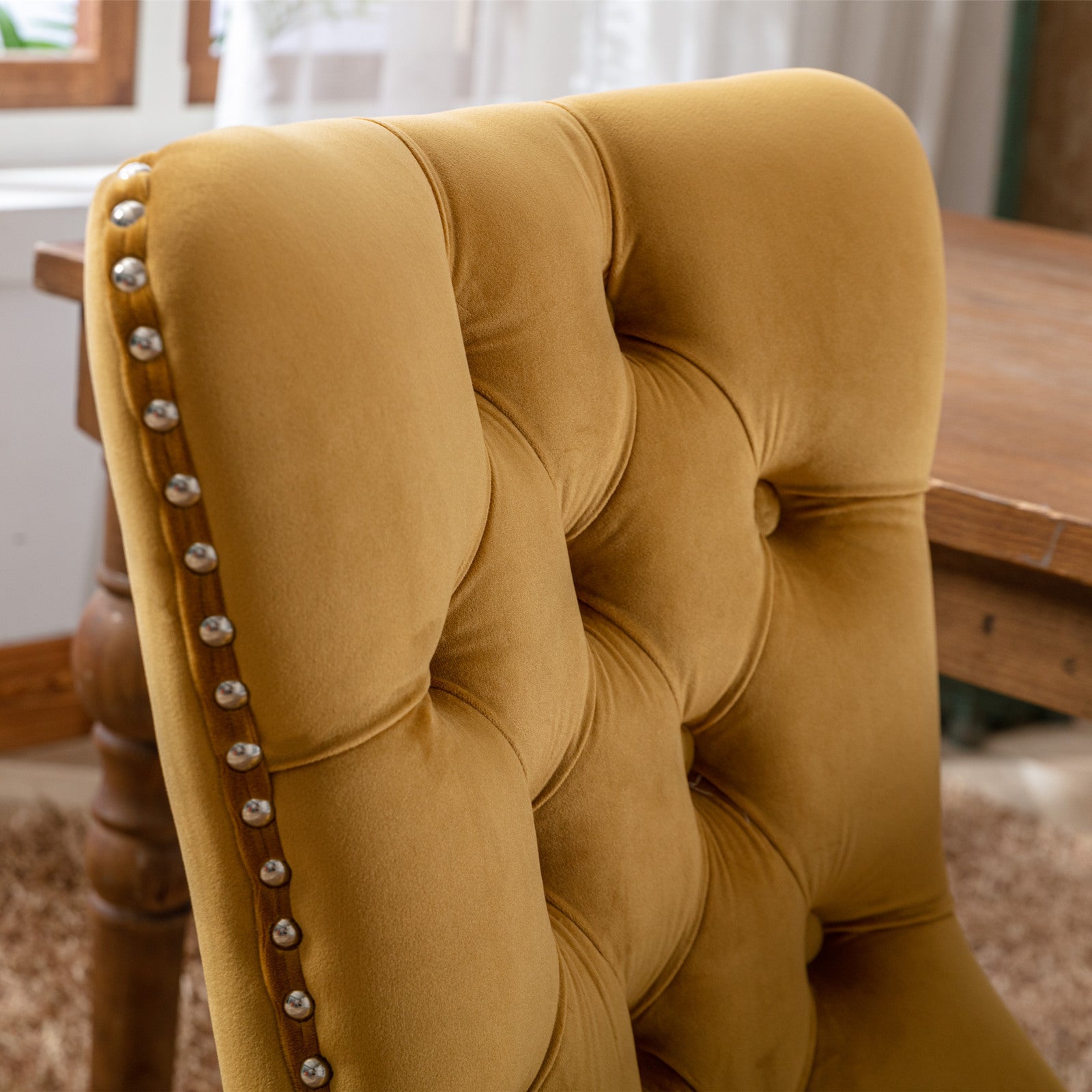Modern High-end Tufted Solid Wood Velvet Dining Chair(Set of 2)