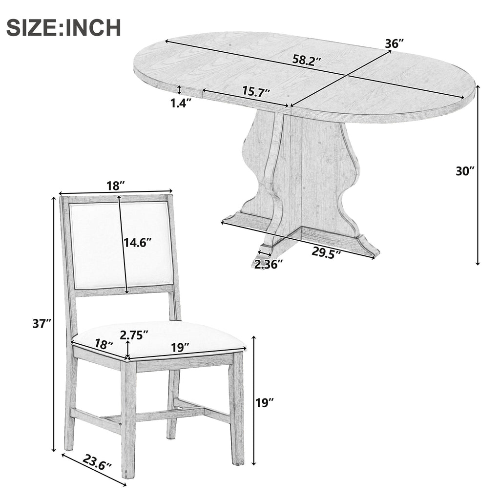 5-Piece Farmhouse Extendable Dining Table Set with 4 Upholstered Chairs