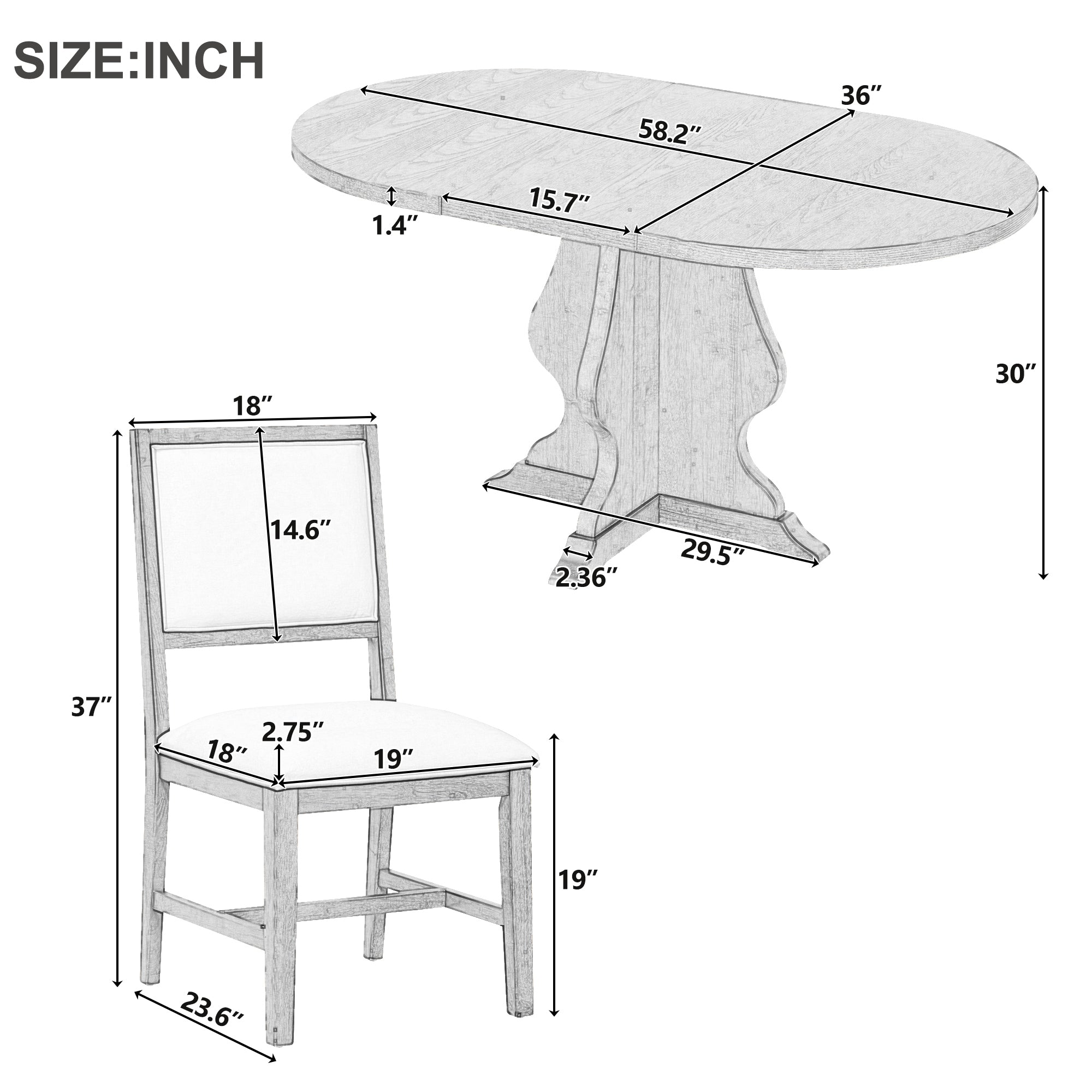 5-Piece Farmhouse Extendable Dining Table Set with 4 Upholstered Chairs