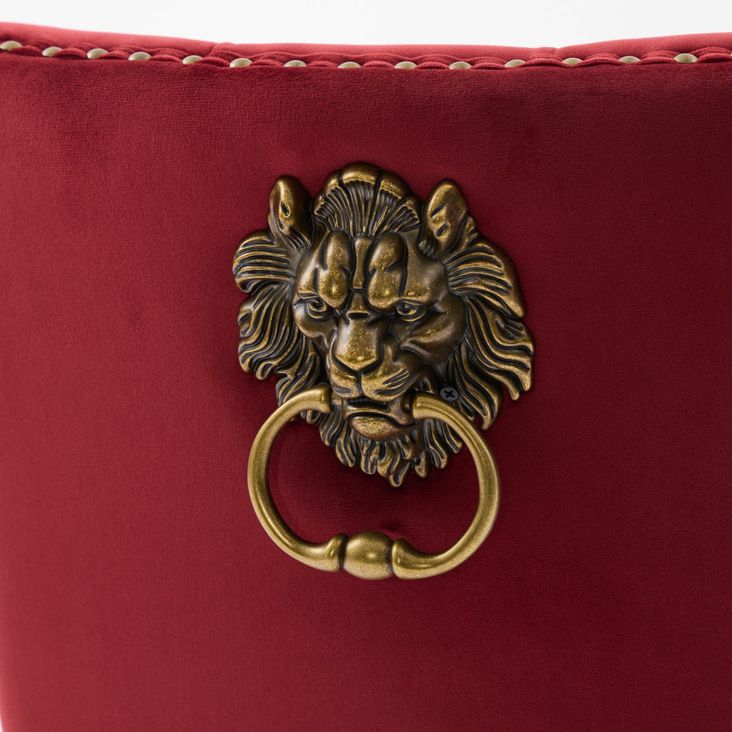 Mid-Century Velvet Dining Chairs with Lion Head Pull Ring (Set of 2)