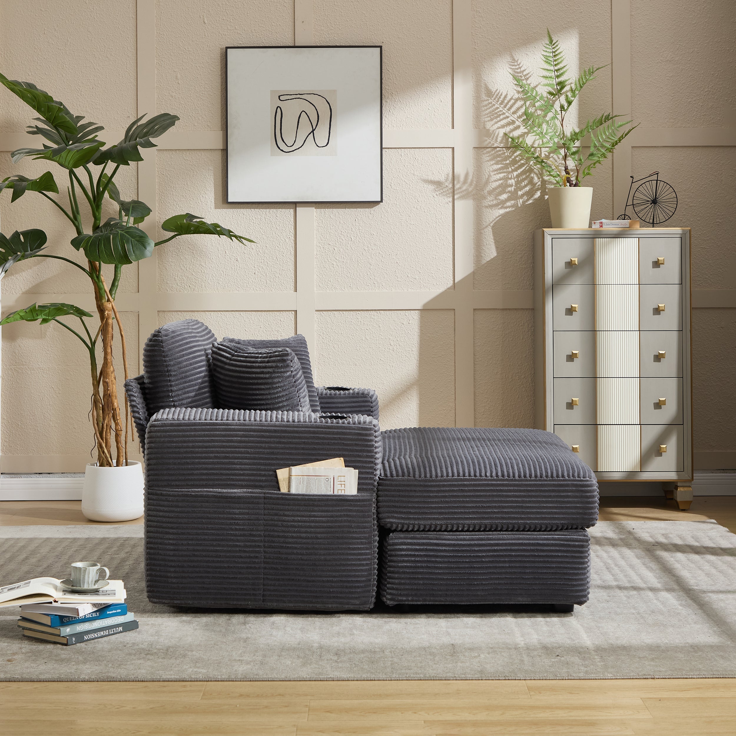 Corduroy Upholstered Chaise Lounge Sofa