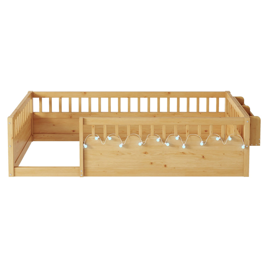 Twin/Full Montessori Floor Kids Bed Frame with High Rails